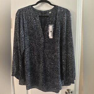 Tahari Blue and White Speckled Blouse
